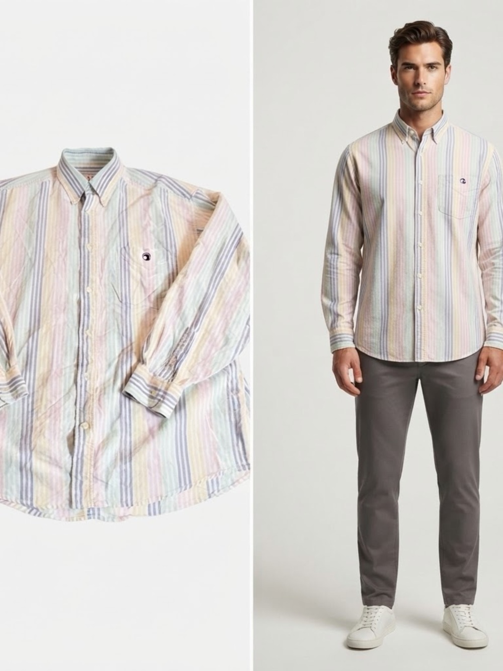 Vintage 90’s Duck Head Pastel Multi-Stripe Button-Down Shirt Large